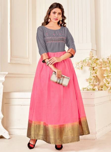 Gray And Pink Colour Hoor Rahul NX New latest Designer Ethnic Wear Pure Organza Anarkali Kurti Collection 1004